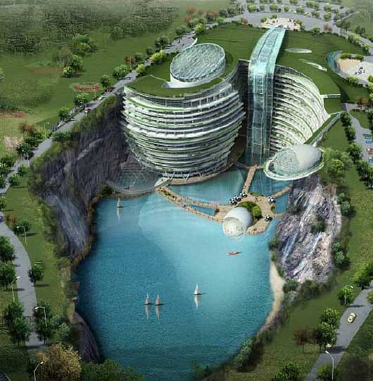 Местом постройки отеля Водный мир выбран Songjiang в Китае, и это отнюдь не случайно - такого живописного природного ландшафта для постройки отеля больше не найти. 