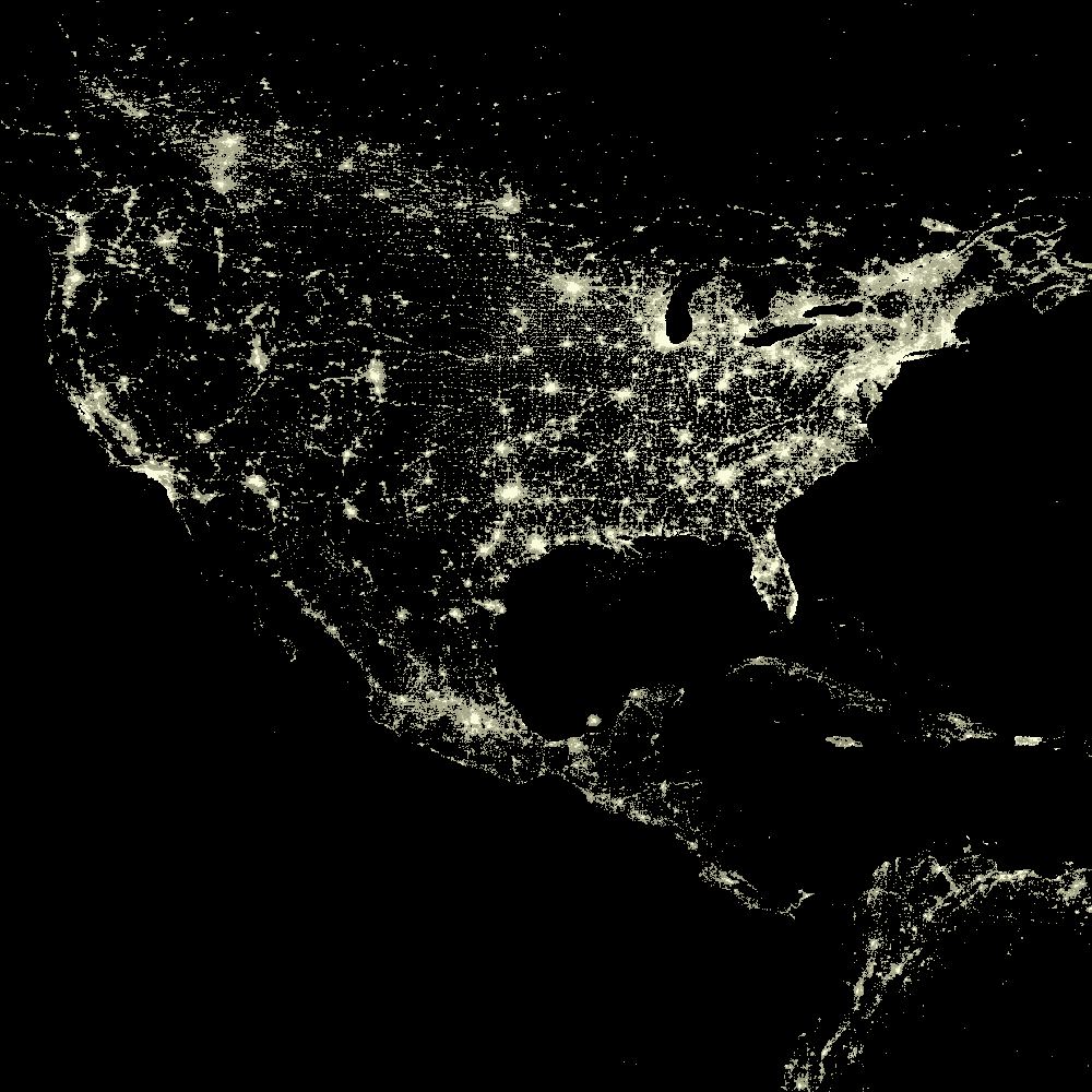 Мировая карта ночных огней. Вид из космоса за 1993 - 2003 годы