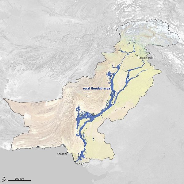 Наводнение в Пакистане началось 28 июля и завершилось 16 сентября, покрыв 37 280 кв. км. (Изображение авторов работы.)