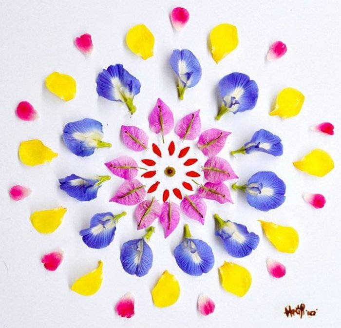 Аппликация из лепестков цветков от Хонг Йи