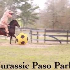 Тираннозавр сыграл в футбол на лошади