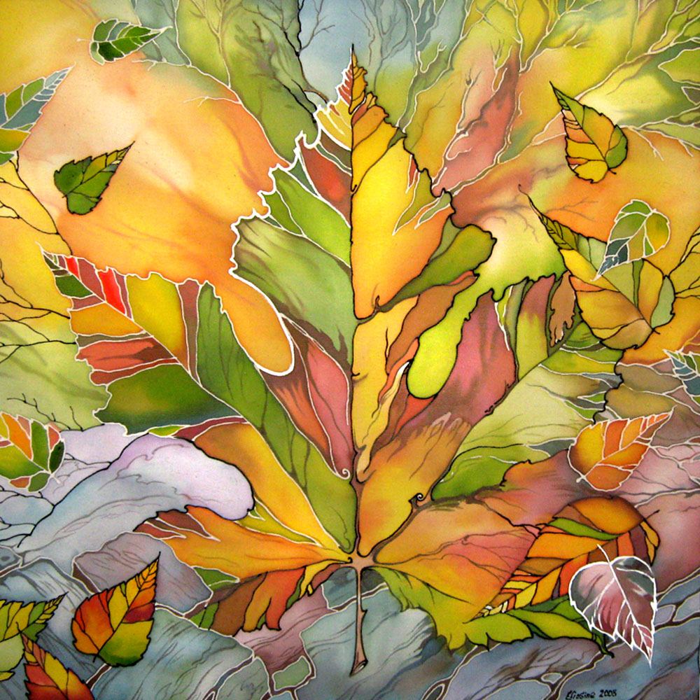 Картина осенних листьев. Батик портрет Каминская.