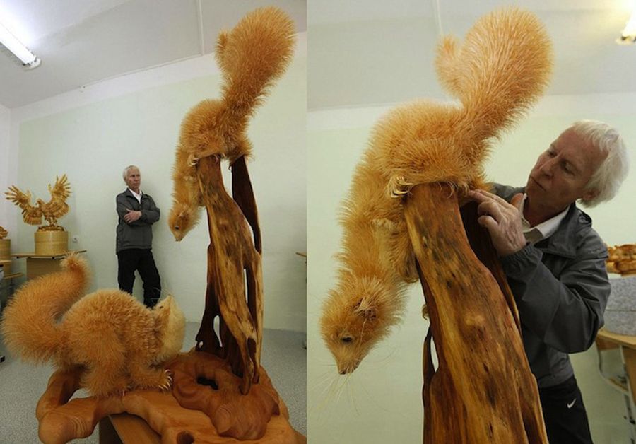 Реалистичные скульптуры диких животных из сибирского кедраа