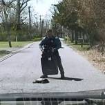 Полицейский вступил в противоборство с черепахой на дороге