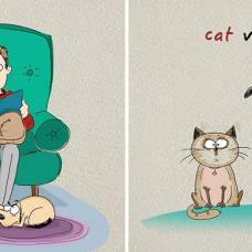 Забавные иллюстрации художника bird born: кот vs пёс