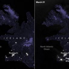 Как выглядит извержение вулкана в исландии с орбиты земли