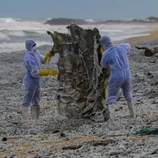 Пляжи шри-ланки усеяли тонны обгорелого пластика с взорвавшегося корабля